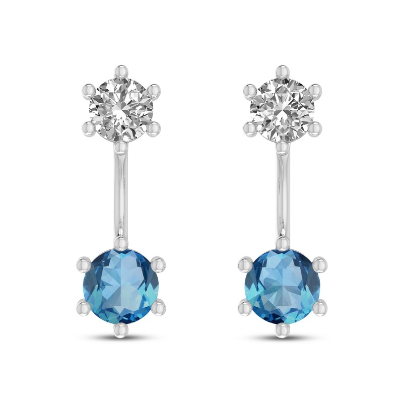 Main Image 2 of Swiss Blue Topaz & White Lab-Created Sapphire Front-Back Earrings Sterling Silver