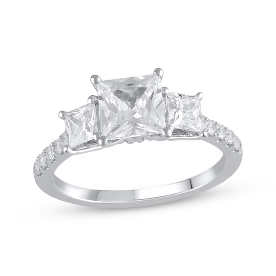 Memories Moments Magic Lab-Created Diamonds by KAY Princess-Cut Three-Stone Engagement Ring 2-1/5 ct tw 14K White Gold