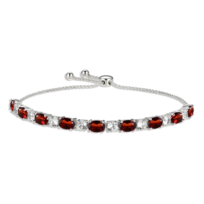 Main Image 1 of Garnet & White Lab-Created Sapphire Bolo Bracelet Sterling Silver
