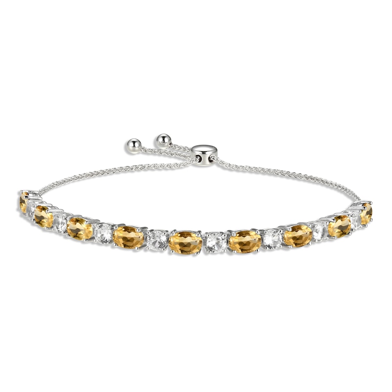 Citrine & White Lab-Created Sapphire Bolo Bracelet Sterling Silver