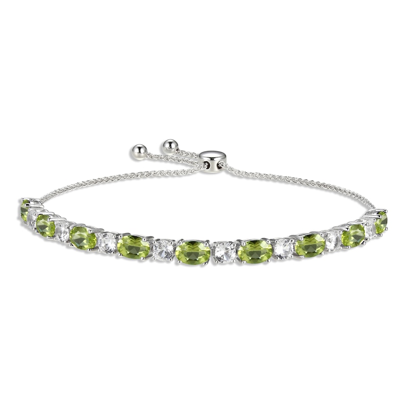 Main Image 1 of Peridot & White Lab-Created Sapphire Bolo Bracelet Sterling Silver