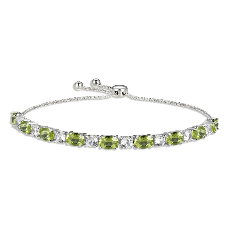 Peridot & White Lab-Created Sapphire Bolo Bracelet Sterling Silver