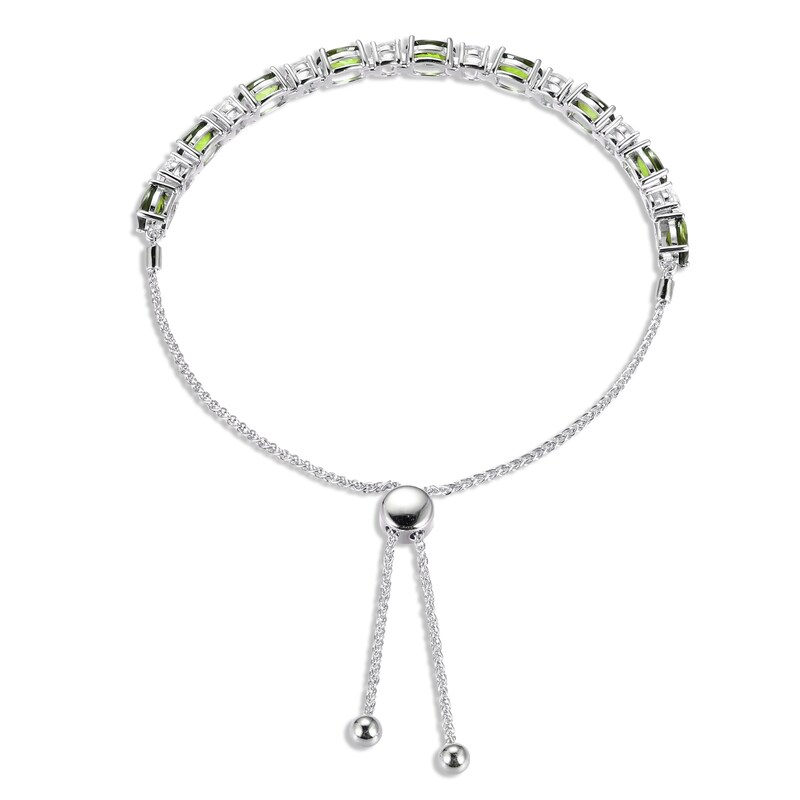 Peridot & White Lab-Created Sapphire Bolo Bracelet Sterling Silver