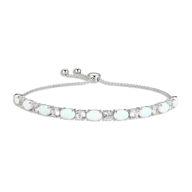 Main Image 1 of Lab-Created Opal & White Lab-Created Sapphire Bolo Bracelet Sterling Silver