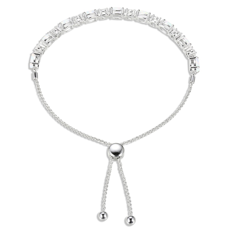 Main Image 2 of Lab-Created Opal & White Lab-Created Sapphire Bolo Bracelet Sterling Silver