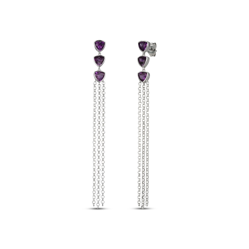 Main Image 1 of Amethyst Chain Drop Earrings Sterling Silver