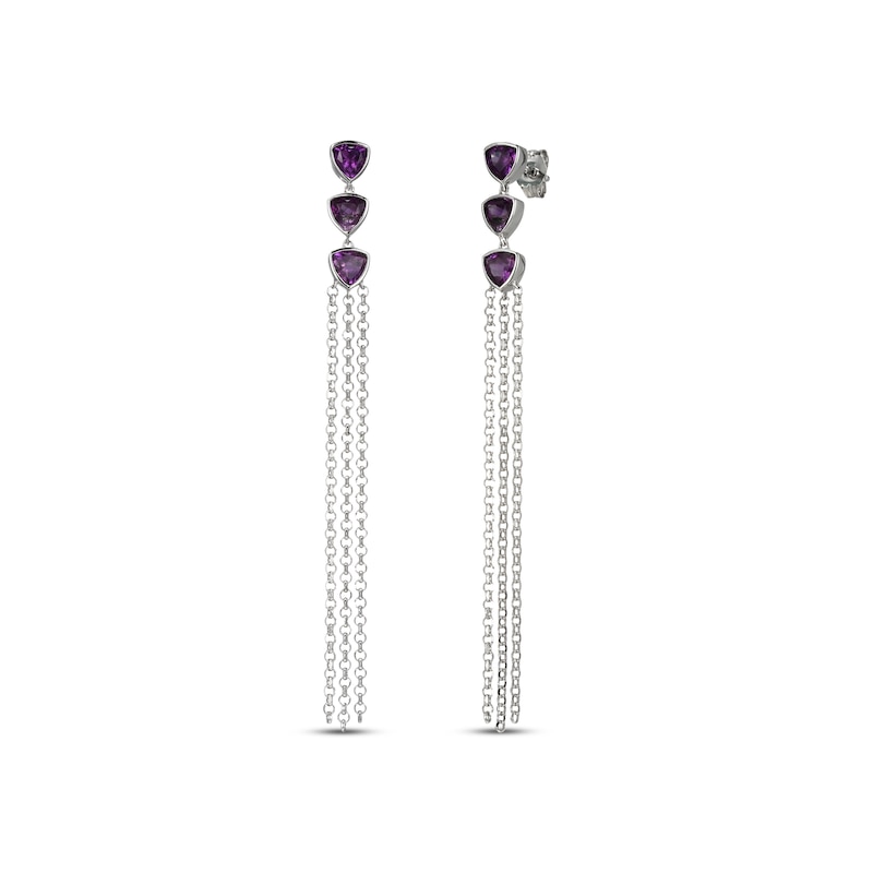 Amethyst Chain Drop Earrings Sterling Silver