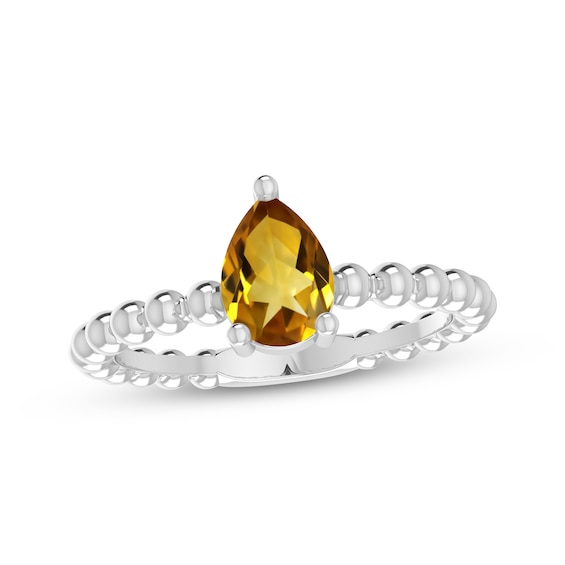 Citrine Pear Beaded Ring Sterling Silver
