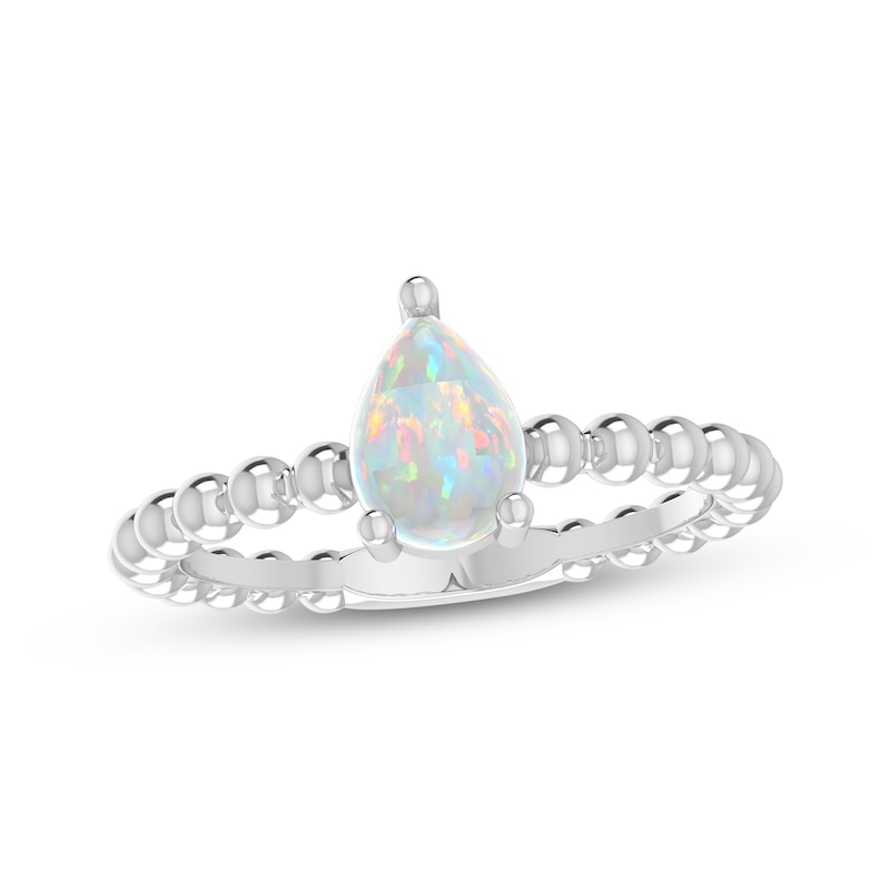 Lab-Created Opal Pear Beaded Ring Sterling Silver