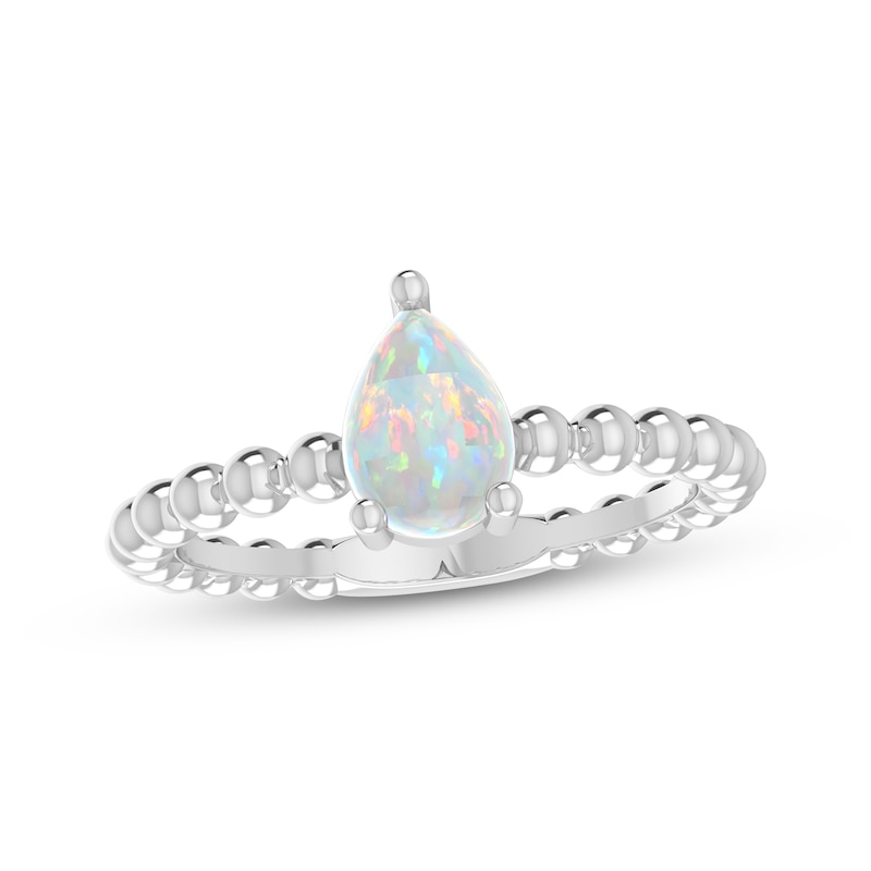 Main Image 1 of Lab-Created Opal Pear Beaded Ring Sterling Silver