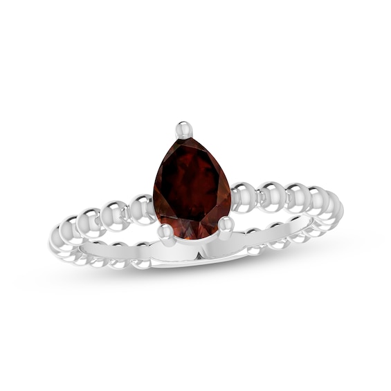 Garnet Pear Beaded Ring Sterling Silver