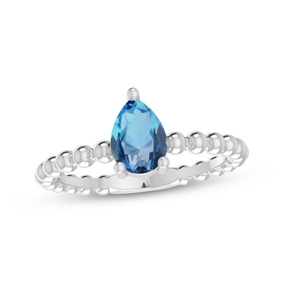 Swiss Blue Topaz Pear Beaded Ring Sterling Silver