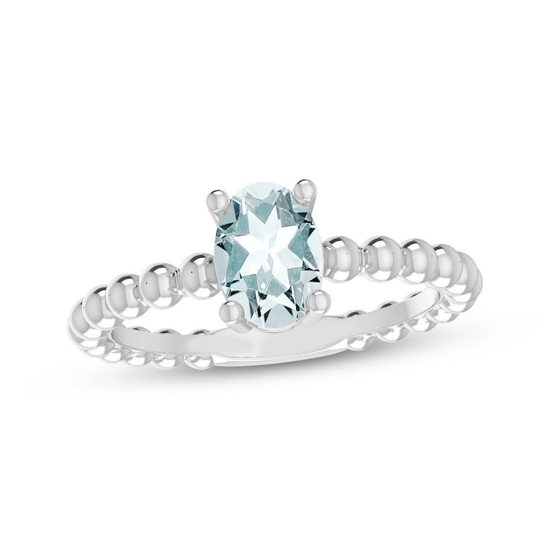 Aquamarine Oval Beaded Ring Sterling Silver