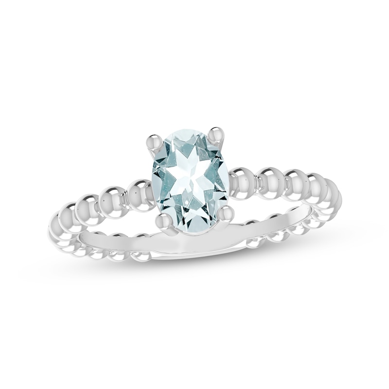Main Image 1 of Aquamarine Oval Beaded Ring Sterling Silver