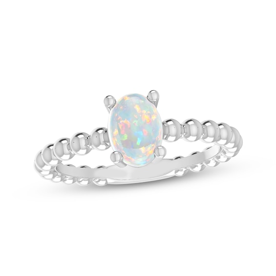 Lab-Created Opal Oval Beaded Ring Sterling Silver