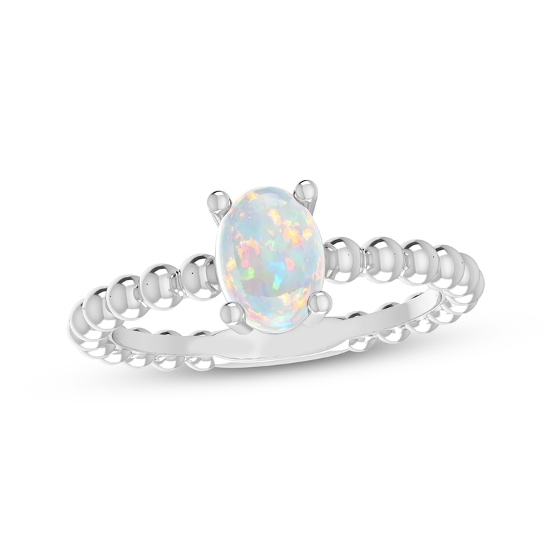 Main Image 1 of Lab-Created Opal Oval Beaded Ring Sterling Silver