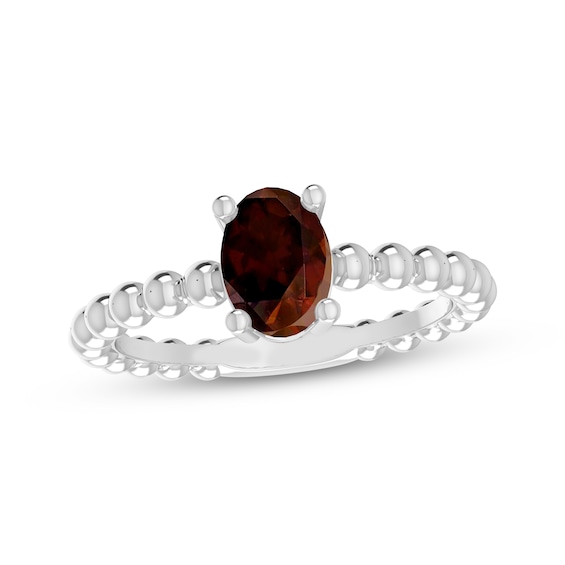 Garnet Oval Beaded Ring Sterling Silver