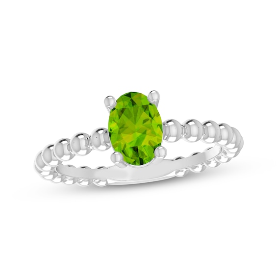 Peridot Oval Beaded Ring Sterling Silver