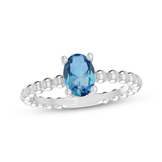 Swiss Blue Topaz Beaded Ring Sterling Silver