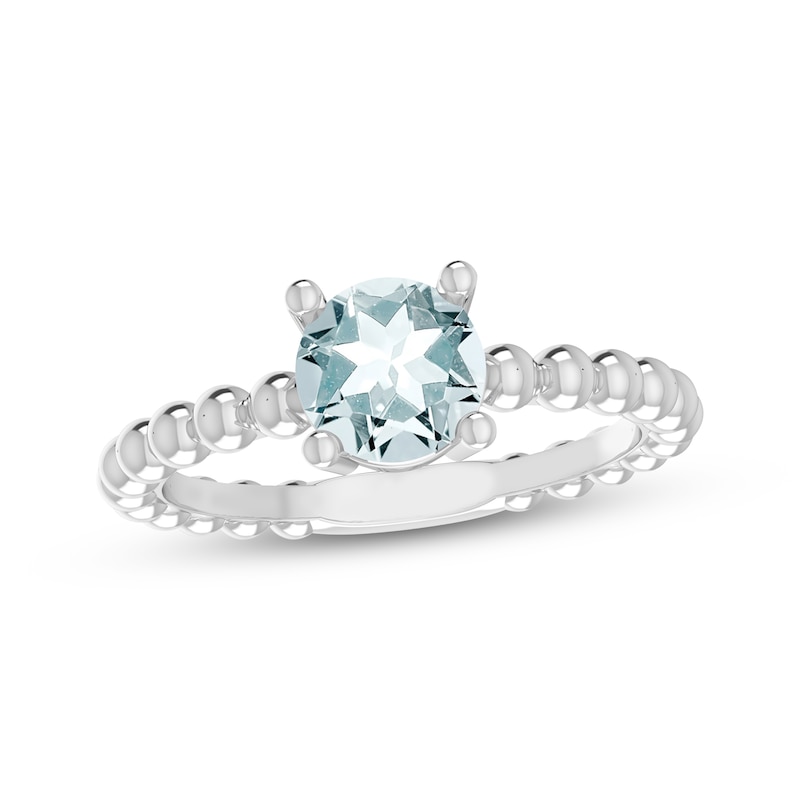 Aquamarine Round Beaded Ring Sterling Silver