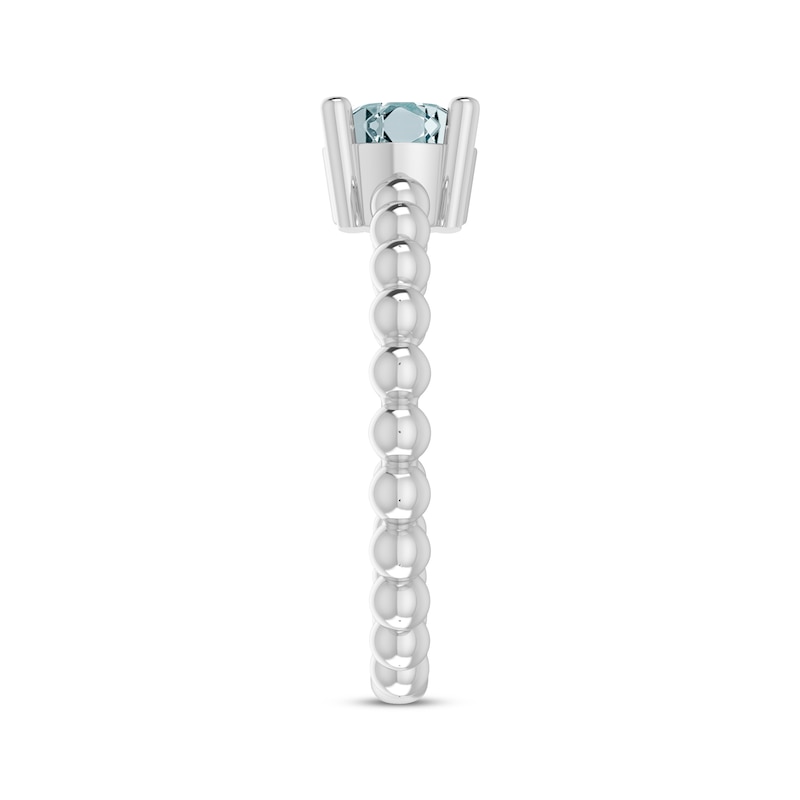 Aquamarine Round Beaded Ring Sterling Silver