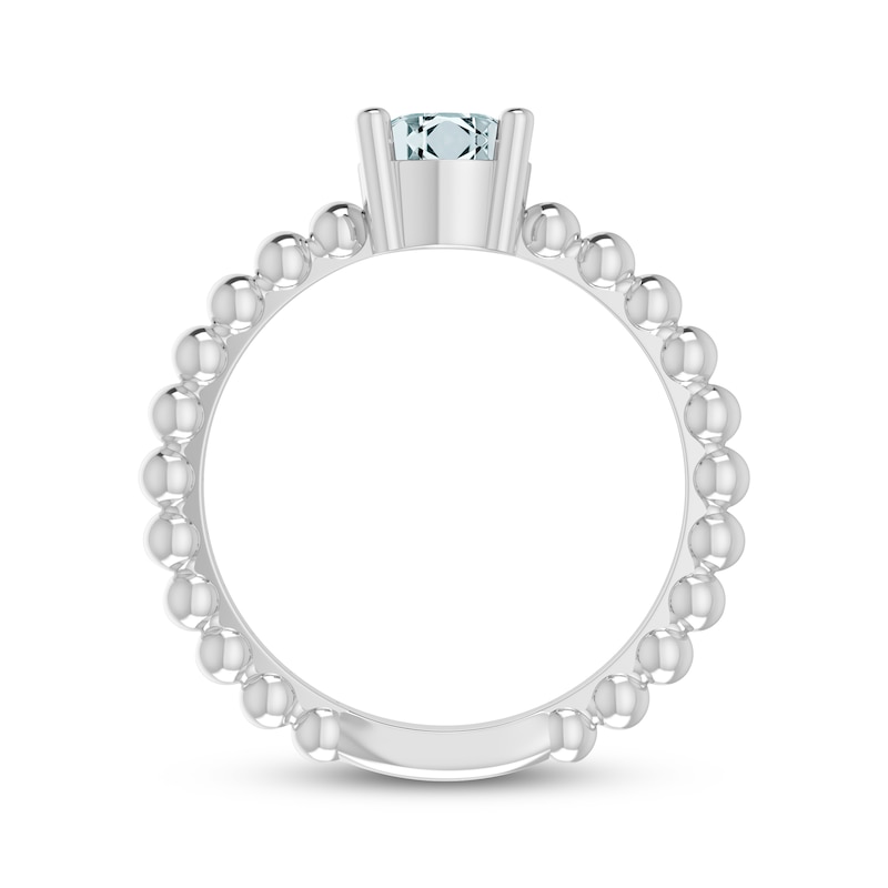 Aquamarine Round Beaded Ring Sterling Silver