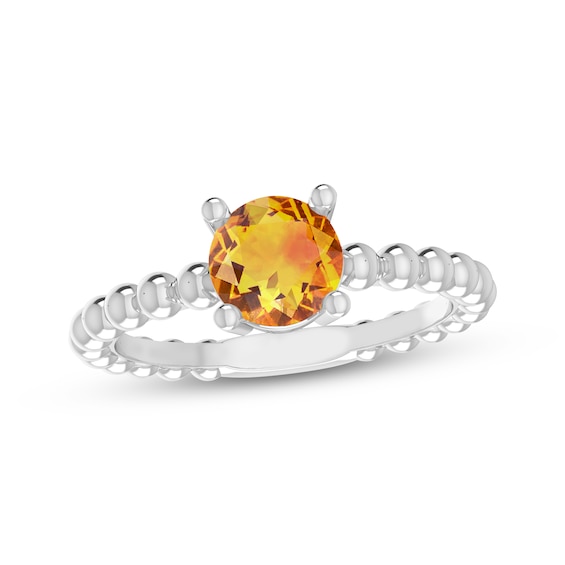 Citrine Round Beaded Ring Sterling Silver