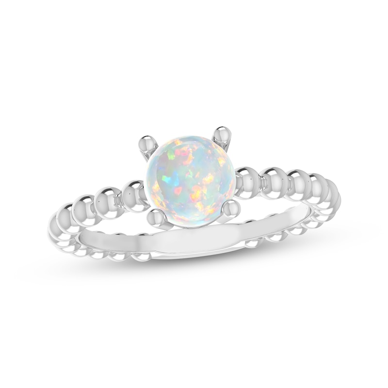 Lab-Created Opal Round Beaded Ring Sterling Silver