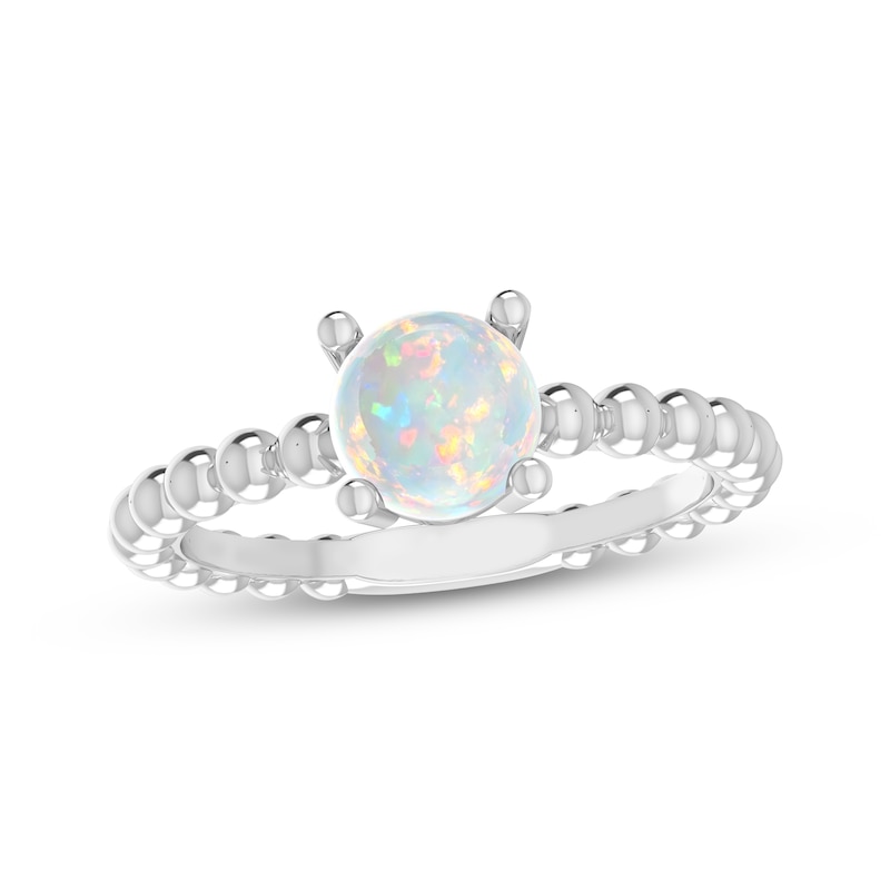 Main Image 1 of Lab-Created Opal Round Beaded Ring Sterling Silver