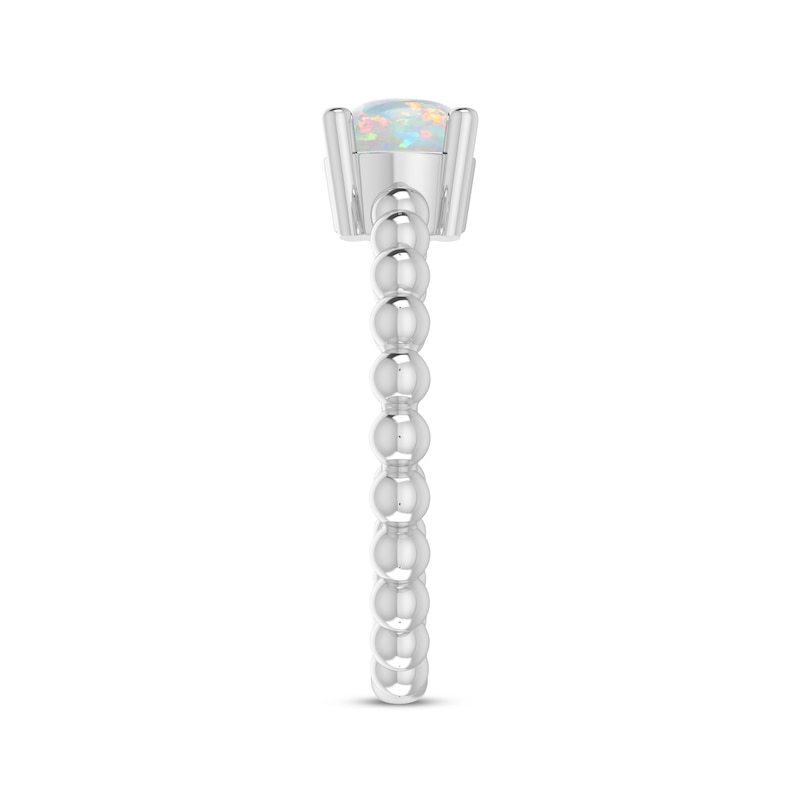 Main Image 2 of Lab-Created Opal Round Beaded Ring Sterling Silver