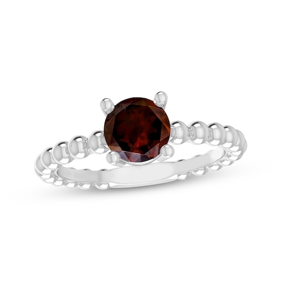 Garnet Round Beaded Ring Sterling Silver