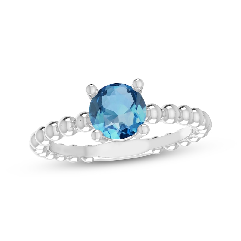 Swiss Blue Topaz Round Beaded Ring Sterling Silver