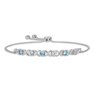 Swiss Blue Topaz & White Lab-Created Sapphire XO Bolo Bracelet Sterling Silver 9.5"