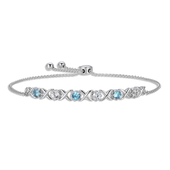 Swiss Blue Topaz & White Lab-Created Sapphire XO Bolo Bracelet Sterling Silver 9.5"