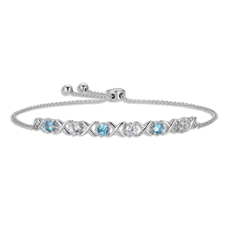 Main Image 1 of Swiss Blue Topaz & White Lab-Created Sapphire XO Bolo Bracelet Sterling Silver 9.5&quot;
