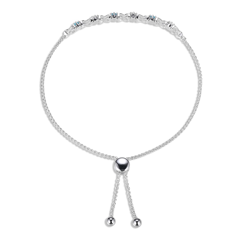 Main Image 2 of Swiss Blue Topaz & White Lab-Created Sapphire XO Bolo Bracelet Sterling Silver 9.5&quot;