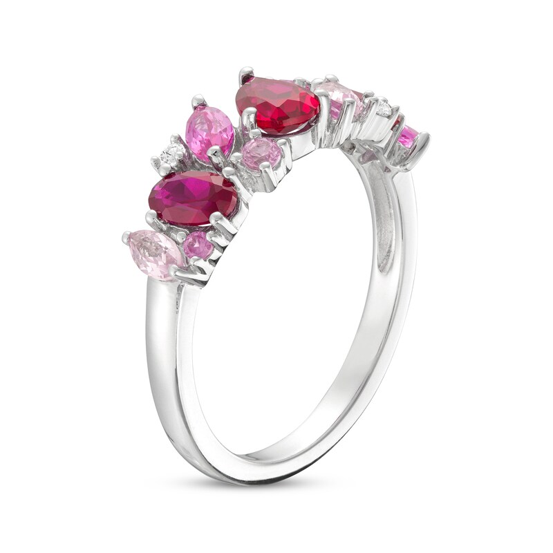 Vibrant Shades Lab-Created Ruby, Pink & White Lab-Created Sapphire Ring Sterling Silver