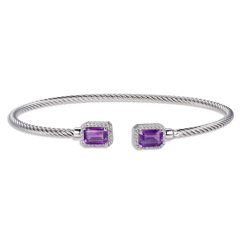 Amethyst & White Lab-Created Sapphire Rope Cuff Bangle Bracelet Sterling Silver