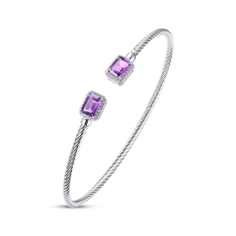 Amethyst & White Lab-Created Sapphire Rope Cuff Bangle Bracelet Sterling Silver