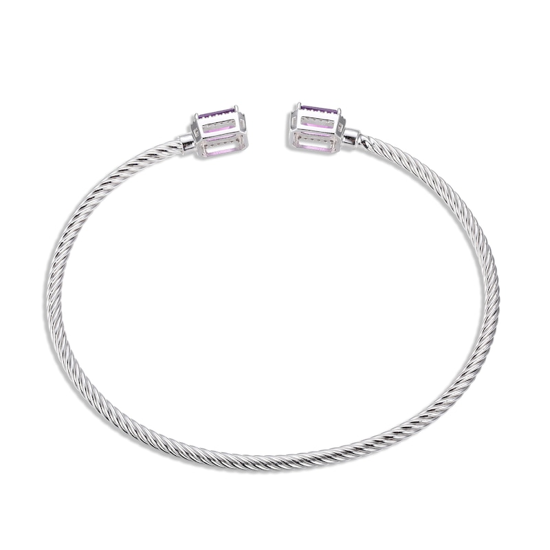 Main Image 3 of Amethyst & White Lab-Created Sapphire Rope Cuff Bangle Bracelet Sterling Silver