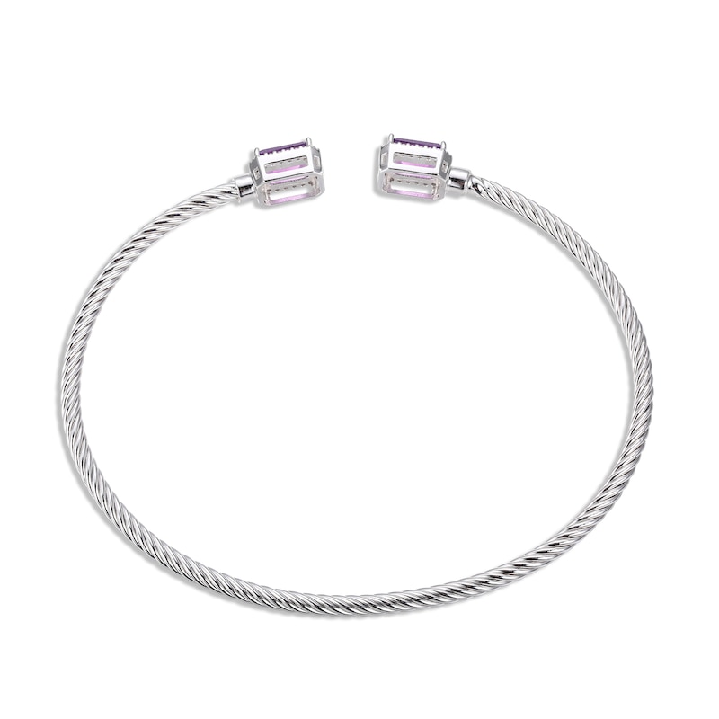 Amethyst & White Lab-Created Sapphire Rope Cuff Bangle Bracelet Sterling Silver