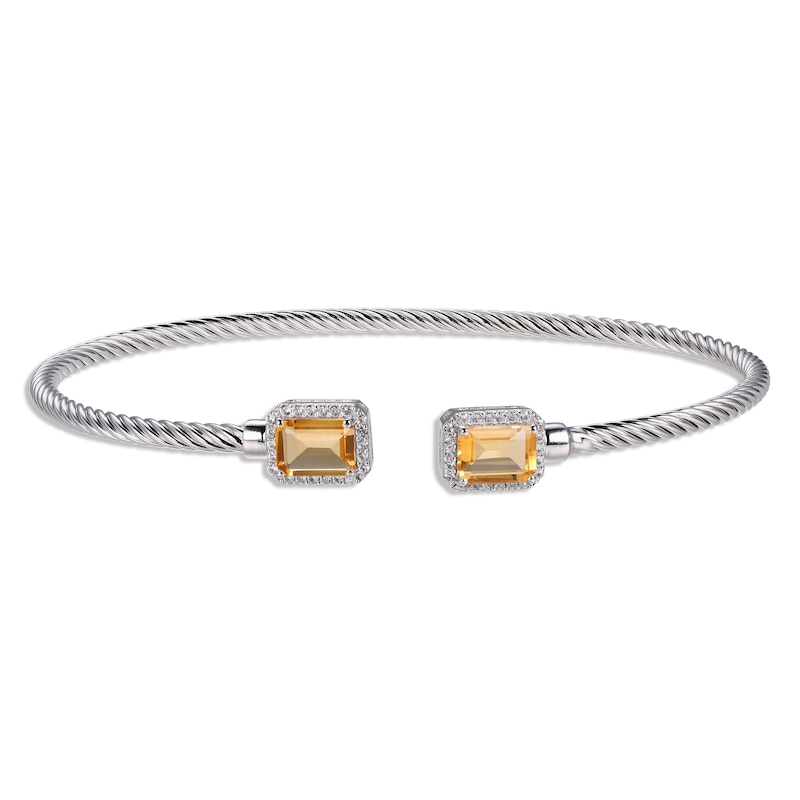 Citrine & White Lab-Created Sapphire Rope Cuff Bangle Bracelet Sterling Silver