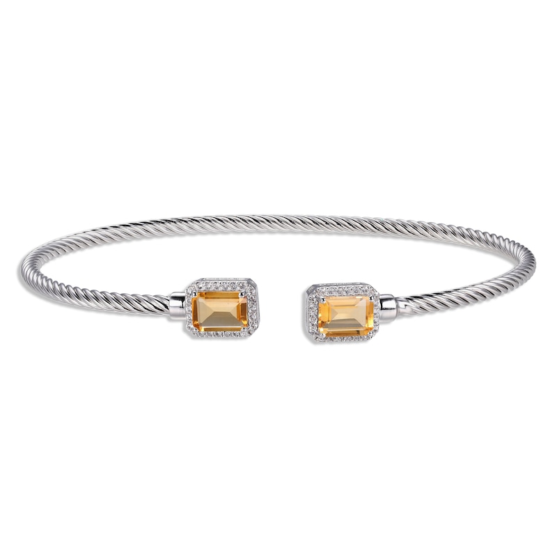 Main Image 1 of Citrine & White Lab-Created Sapphire Rope Cuff Bangle Bracelet Sterling Silver