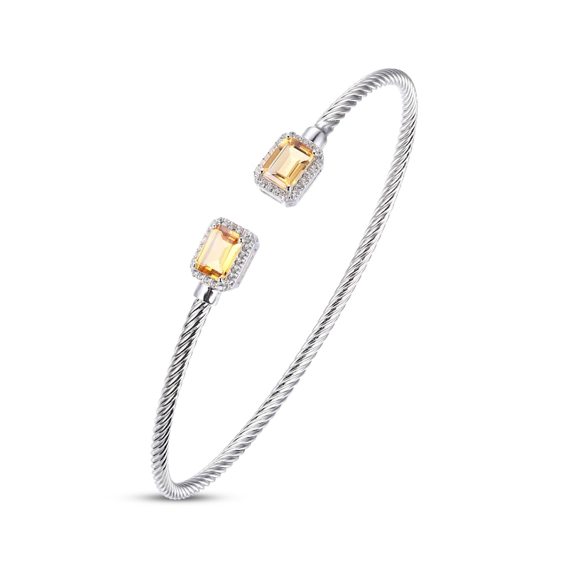 Main Image 2 of Citrine & White Lab-Created Sapphire Rope Cuff Bangle Bracelet Sterling Silver