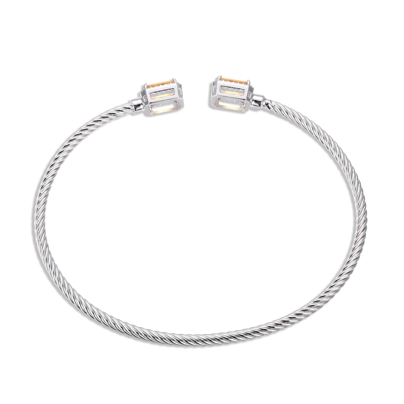 Citrine & White Lab-Created Sapphire Rope Cuff Bangle Bracelet Sterling Silver