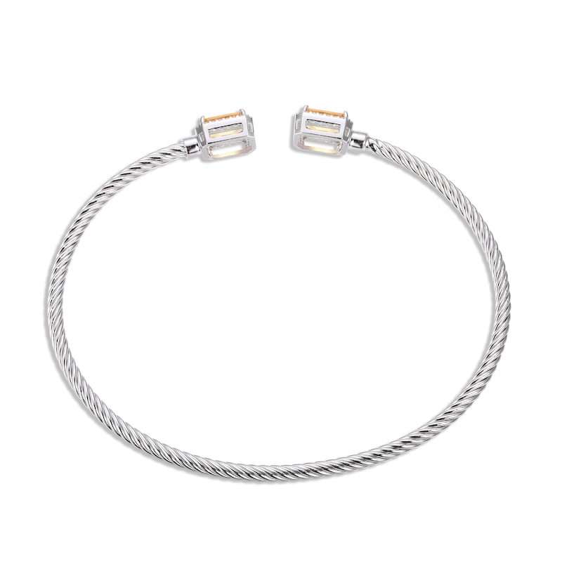 Main Image 3 of Citrine & White Lab-Created Sapphire Rope Cuff Bangle Bracelet Sterling Silver