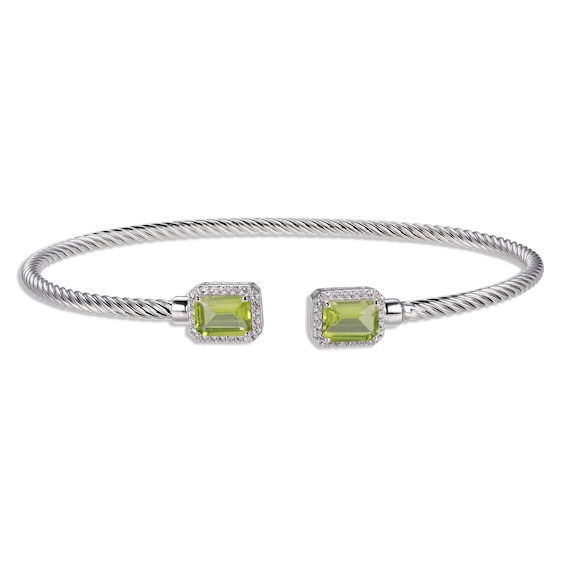 Peridot & White Lab-Created Sapphire Rope Cuff Bangle Bracelet Sterling Silver