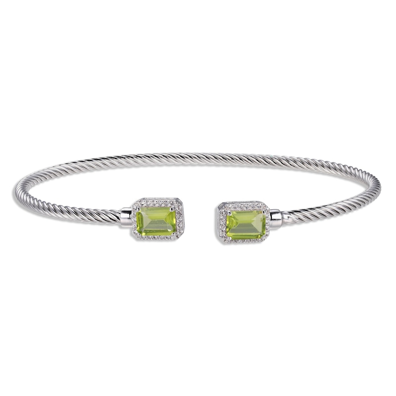 Peridot & White Lab-Created Sapphire Rope Cuff Bangle Bracelet Sterling Silver