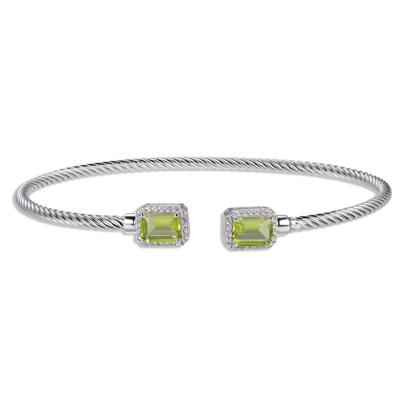 Main Image 1 of Peridot & White Lab-Created Sapphire Rope Cuff Bangle Bracelet Sterling Silver