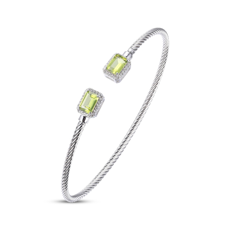 Main Image 2 of Peridot & White Lab-Created Sapphire Rope Cuff Bangle Bracelet Sterling Silver